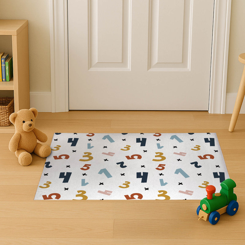 Numbers Indoor Doormat, White/Pink/Gold/Blue, 36" W x 60" L