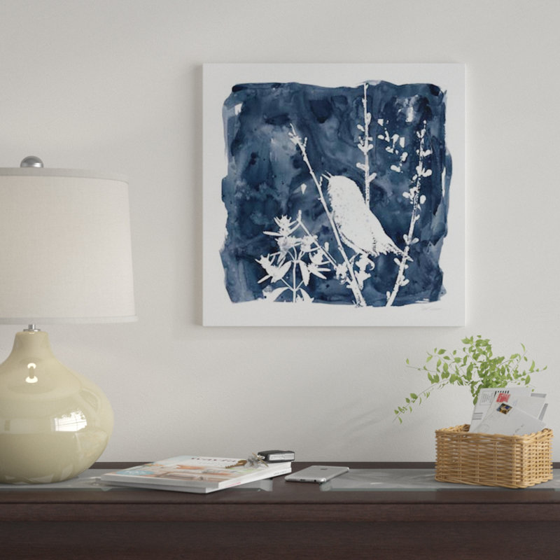 «Indigo Bird II», reproduction sur toile, H 12 po x l 12 po x P 1,5 po, Pas de tapis, Toile tendue