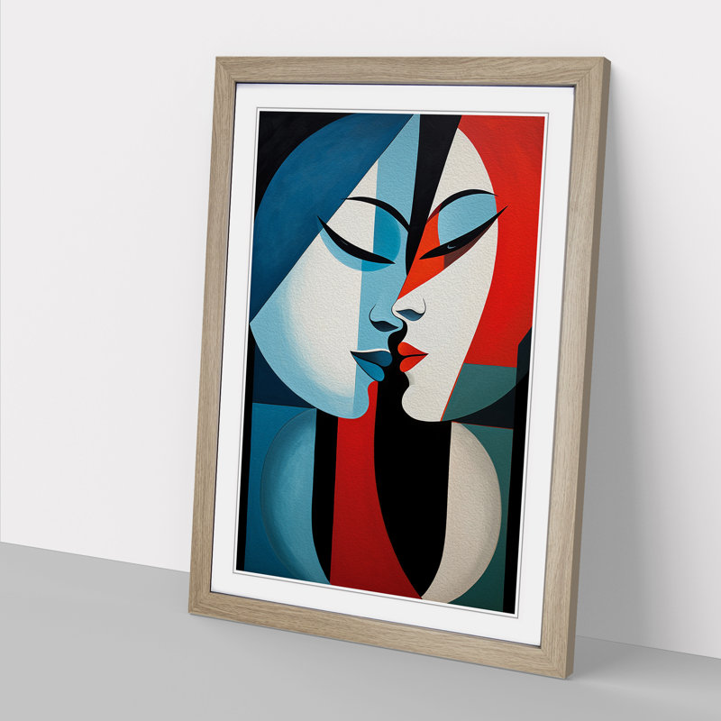 XYZ-FRM-V1223-1655 Two Women In Love Constructivism No.2 - Single Picture Frame Print on Wood, Oak, 46cm H x 34cm W x 2cm D