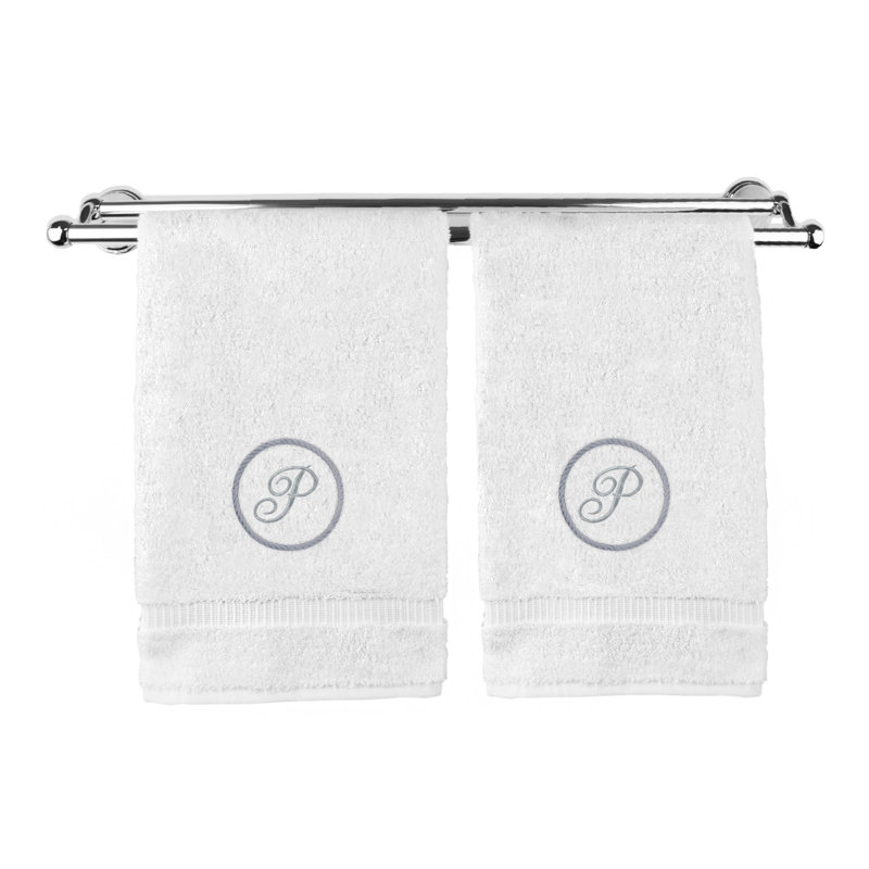 Essuie-mains monogramme - ensemble de 2 - lettre à motif circulaire, Blanc / argenté, P