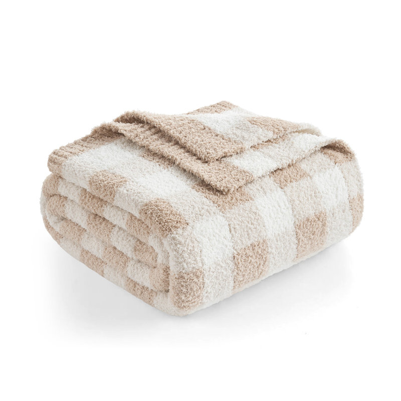 Jeté réversible en tricot écossais, Beige, Jeté
