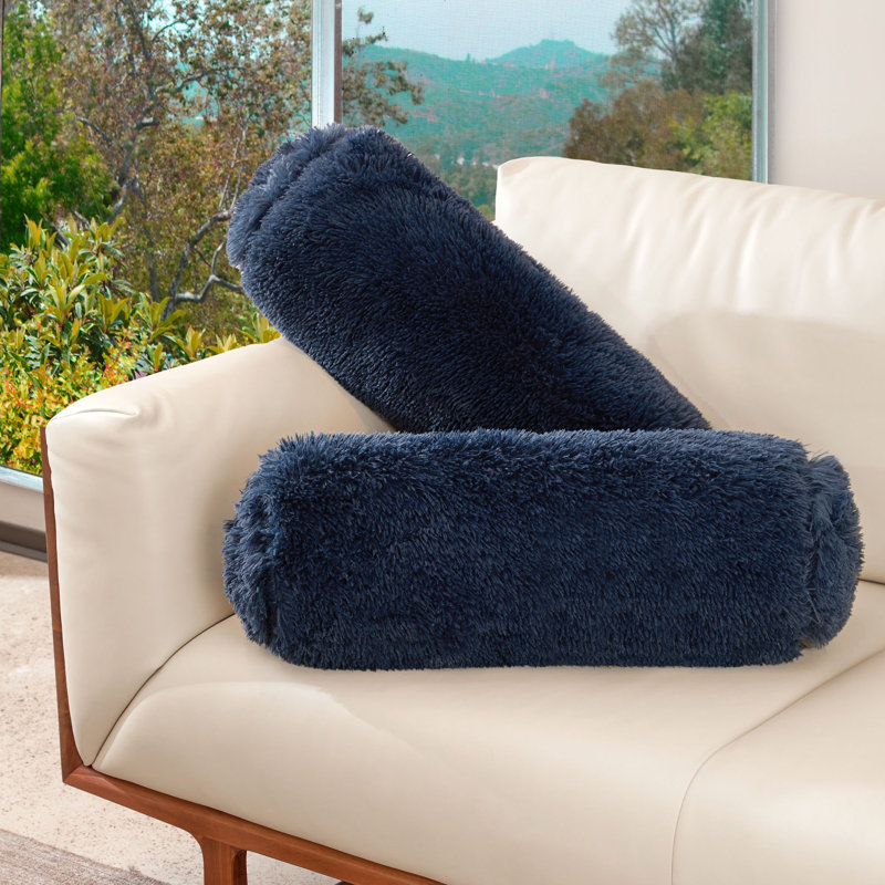 Faux Fur Reversible Throw Pillow, Navy