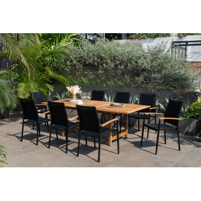 Ibiza 9 Pc Outdoor Patio Extendable Rectangular Dining Set 100% FSC Teak Wood & Aluminum by Urban Elements