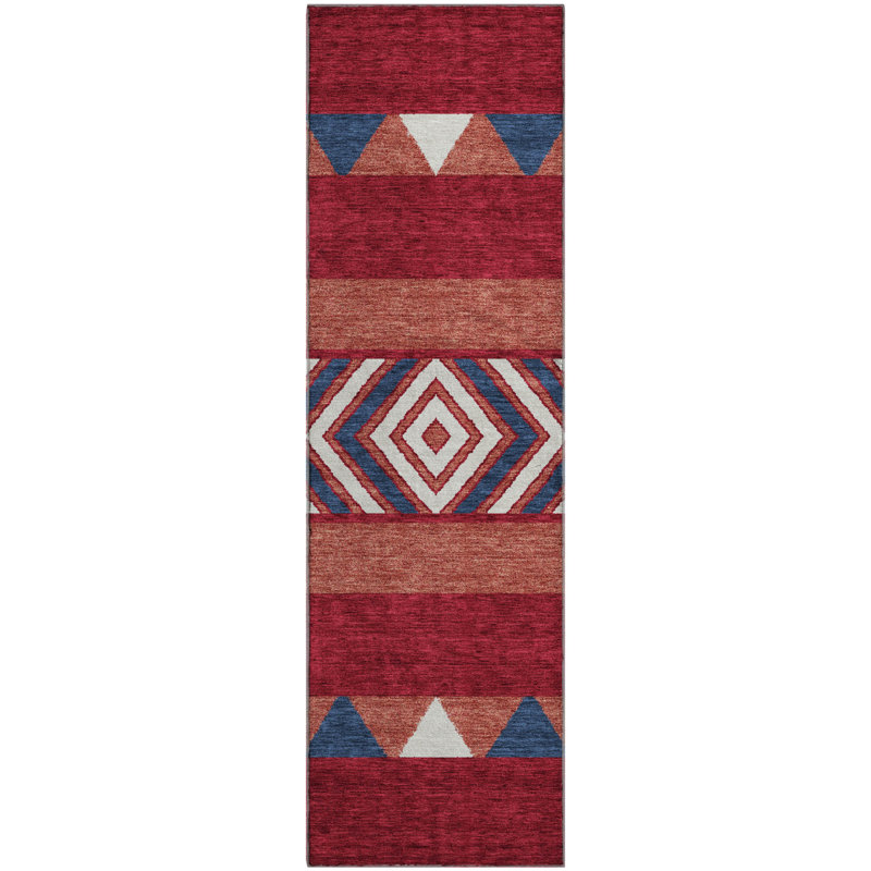 Premium Machine Washable Prisco Red Rug, Runner 2'3" x 7'6"