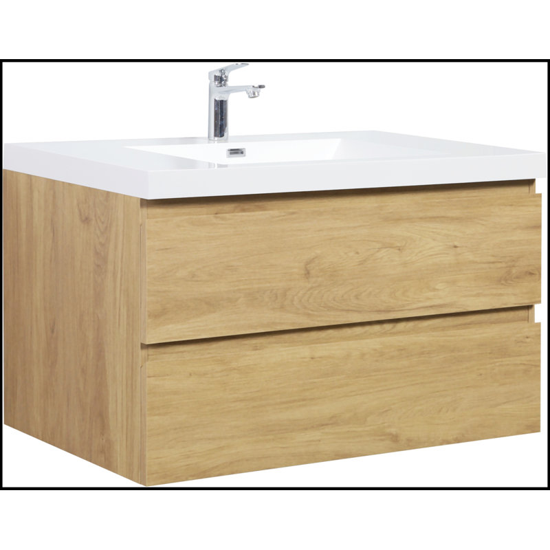 Montasia 41.93'' Single Bathroom Vanity with Resin Top, White/Natual