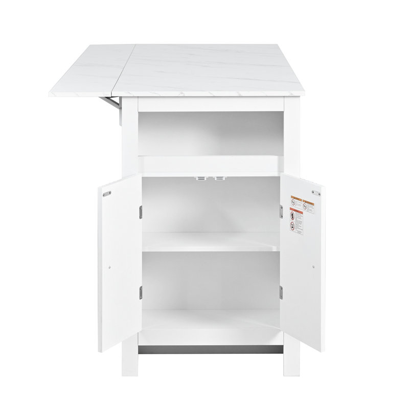 Meuble Dwaine avec plateau pliable, armoire de rangement à 2 portes et tablettes ajustables, Blanc