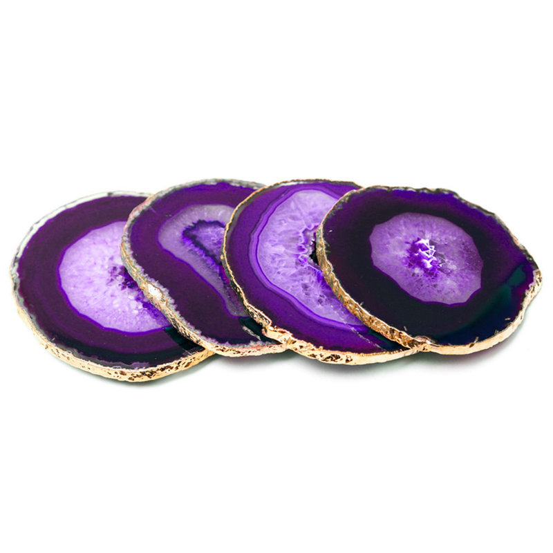 Dessous de verre en pierre d’agate, Mauve / doré, Oui
