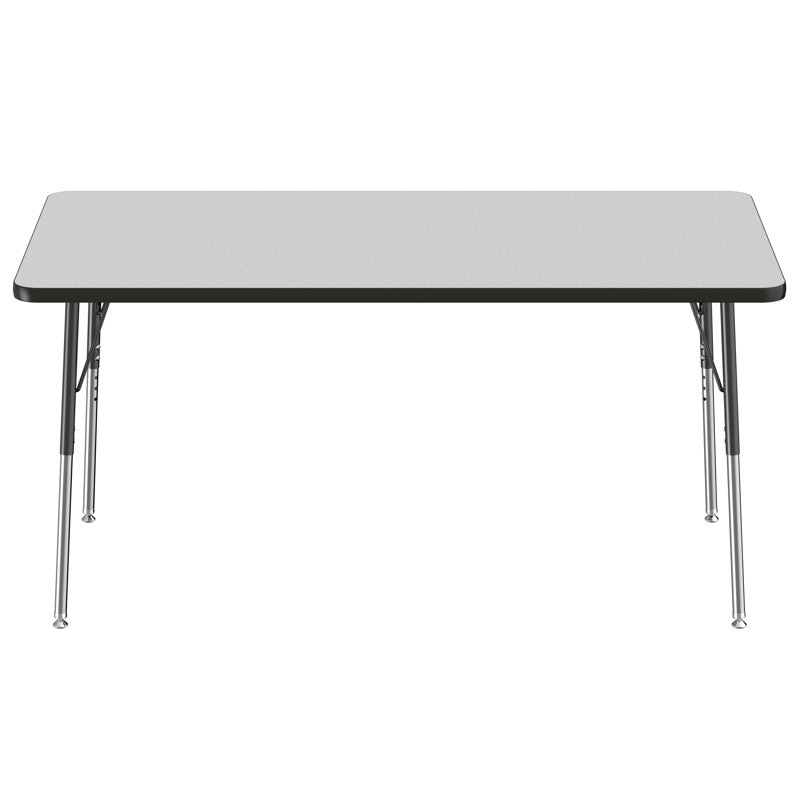 Table d'activité rectangulaire à hauteur réglable en forme de T, Gris / Noir, Roulement pivotant standard, 24 po x 72 po