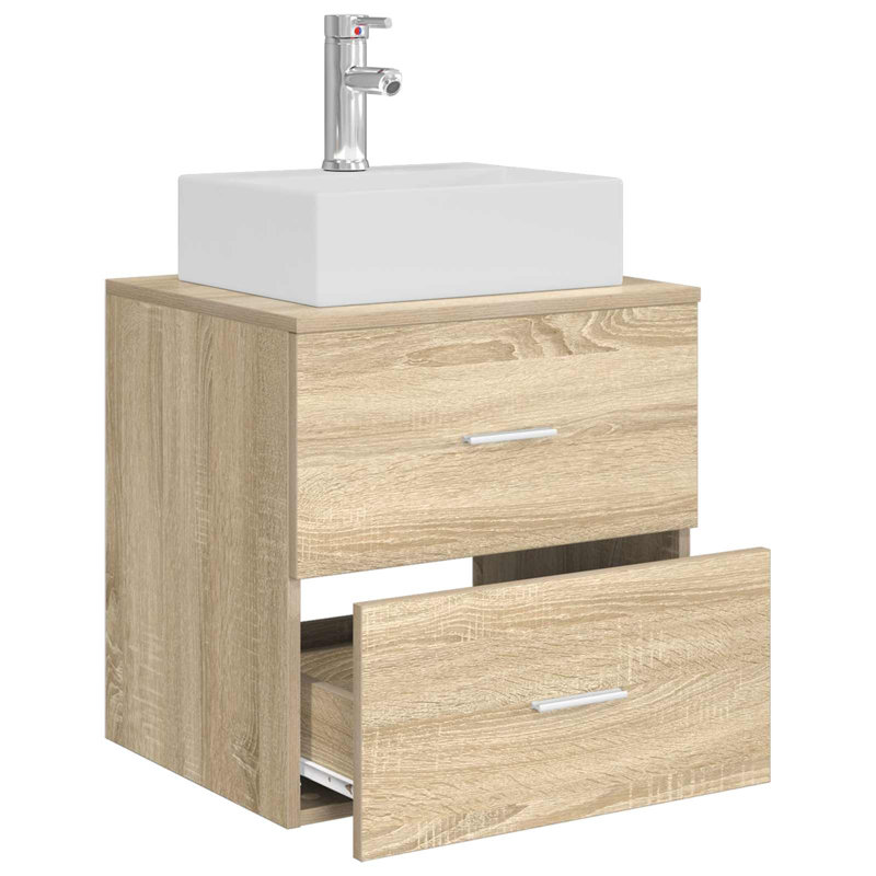 Single Bathroom Vanity with Ceramic Basin, Sonoma Oak