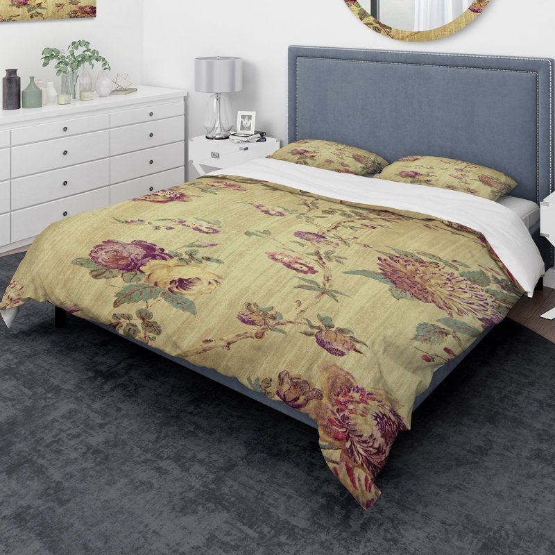 Vintage Purple Flowers - Vintage Floral Duvet Cover Set - Microfiber Polyester, Twin Duvet Cover + 1 Sham