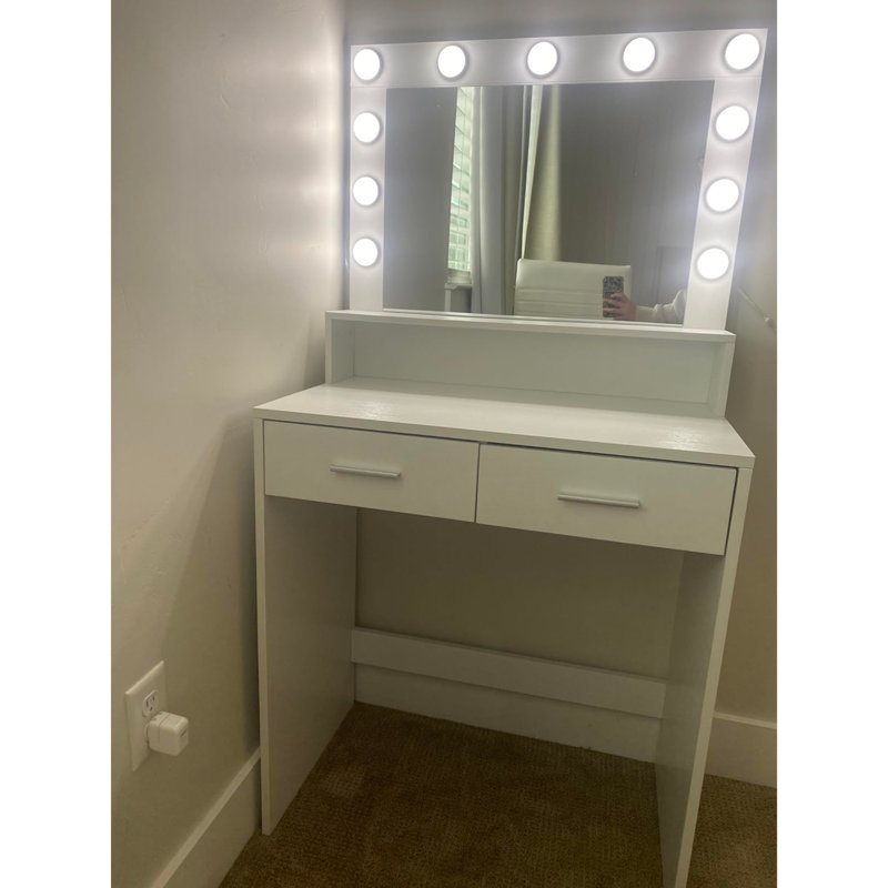 Bureau de coiffeuse avec miroir et lumières, Noir