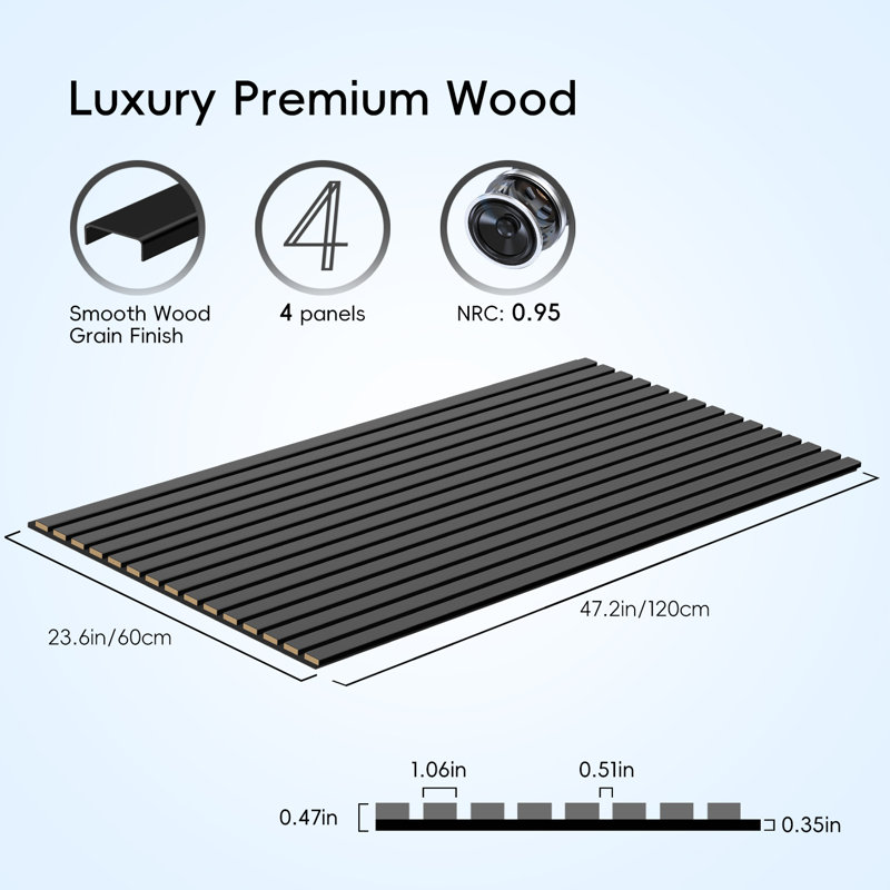Panneaux muraux en bois 47,2 "x 23,6", panneau mural 3D en bois pour bureau personnel mural, paquet de 4, Noir mat
