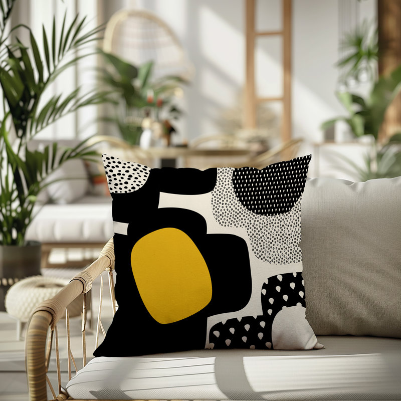Coussin carré intérieur / extérieur pia, H 17 po x l 17 po, Jaune / noir / blanc cassé