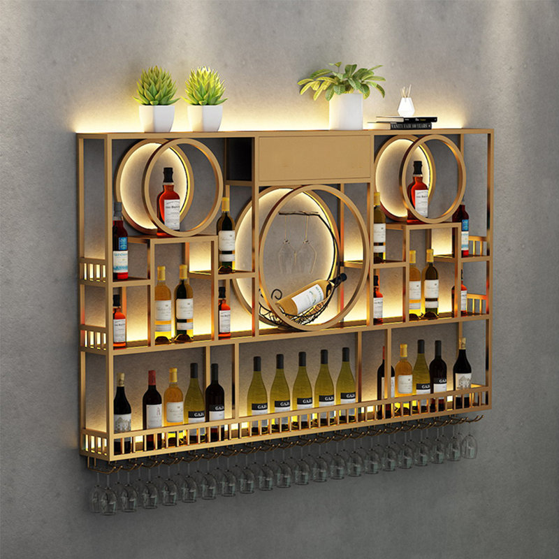 Support à vin mural Circle, Doré, H 47,2 po x l 118,1 po x P 7,8 po