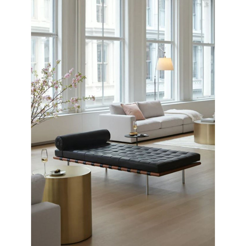Karim Leather Day Bed, Black