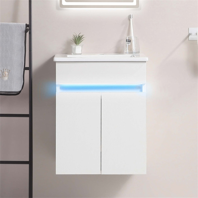 Meuble-lavabo mural simple 16 po avec plateau en céramique Krystyne