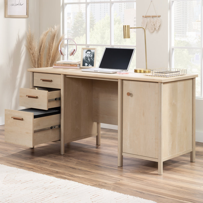 Bureau autoportant rectangulaire avec rangement de tiroir et rangement, tiroirs à finition brune généreux, couleur