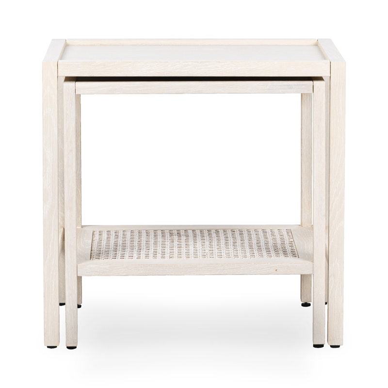 Devin Oak Wood Nesting End Table, Milk White