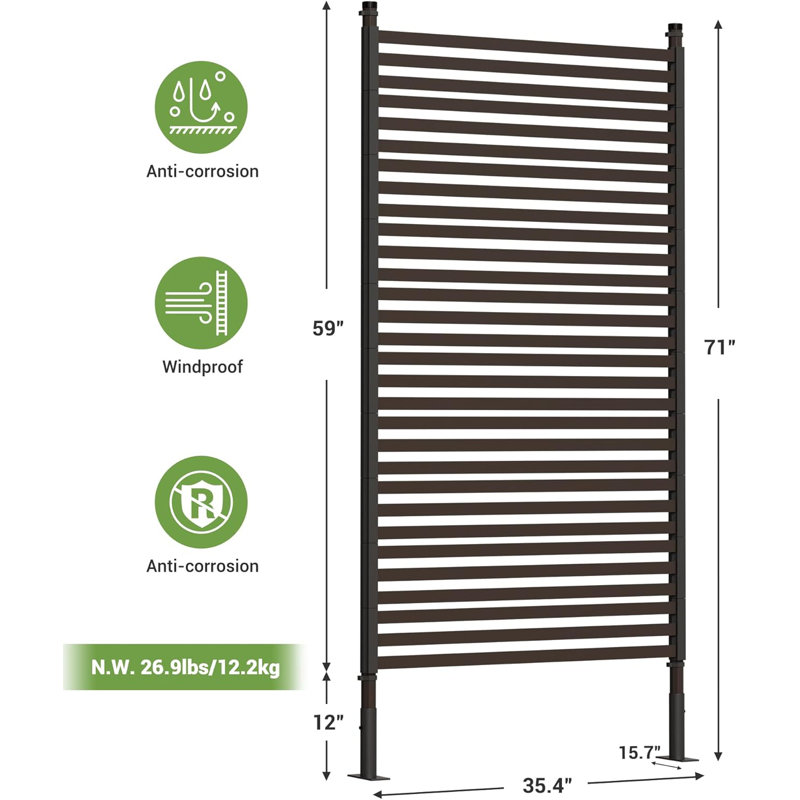 180.3cm H×89.9cm W Freestanding Metal Privacy Screen for Outdoor Patio,Heavy-Duty Rust-Resistant Decorative Fence Panel,Patio Privacy Screen