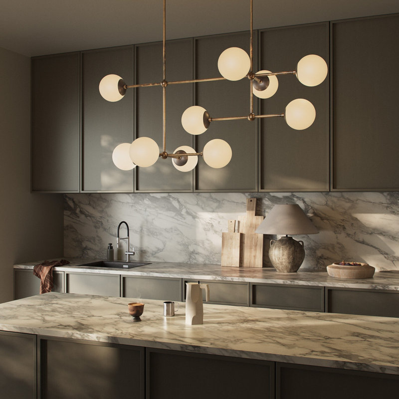 Armstrong Small Linear Chandelier-Black Gunmetal, Heritage Bronze Brass, Opal Matte Glass