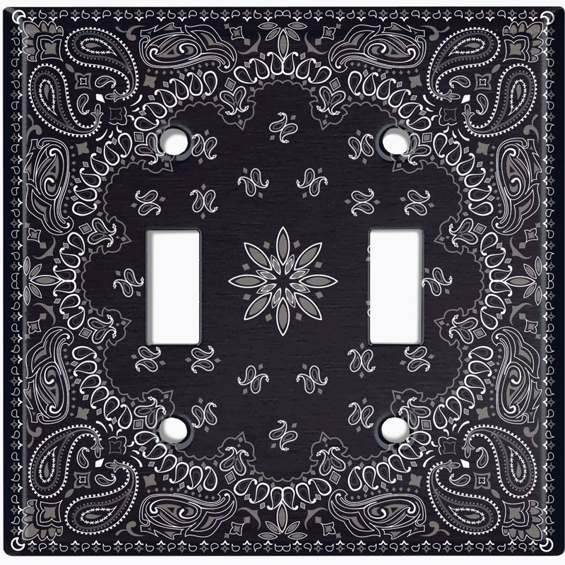 Patterned 2 - Gang Toggle Light Switch Standard Wall Plate, Black