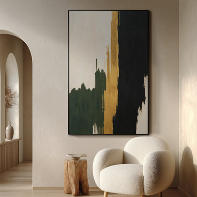 Très grand art mural imprimé sur toile - Abstrait moderne avec accents vert émeraude et noir pour le salon ou la chambre à coucher - «Assemblage requis du cadre (cadre non fini)»