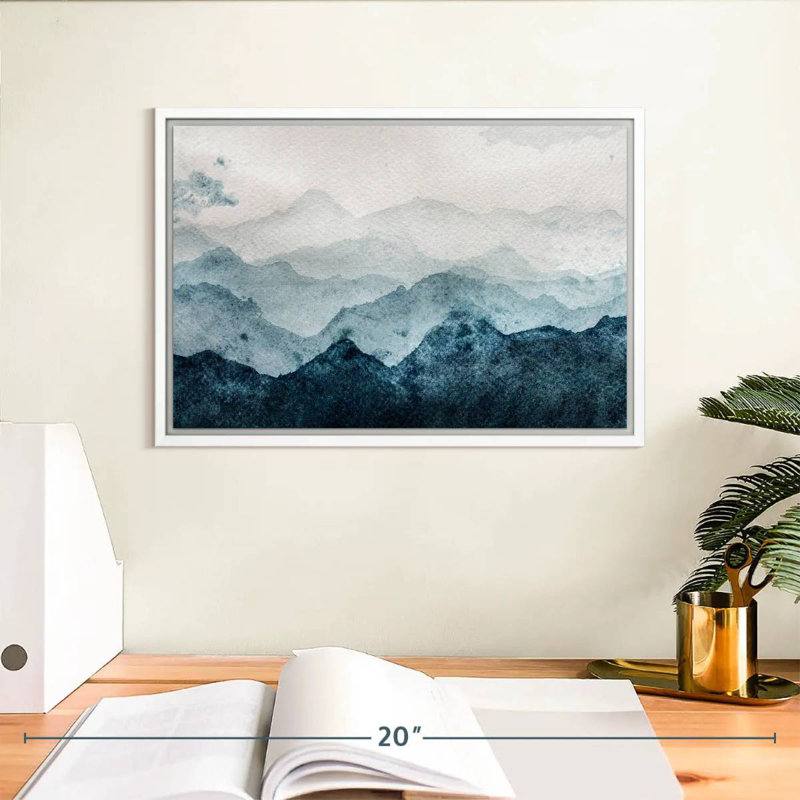 Paysage de montagne japonais, Cadre flottant blanc, 13 po x 9 po