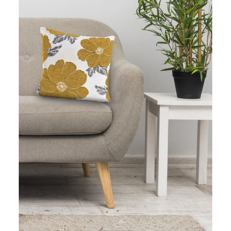 Darionte Floral Square Throw Cushion, Ochre, 55cm x 55cm