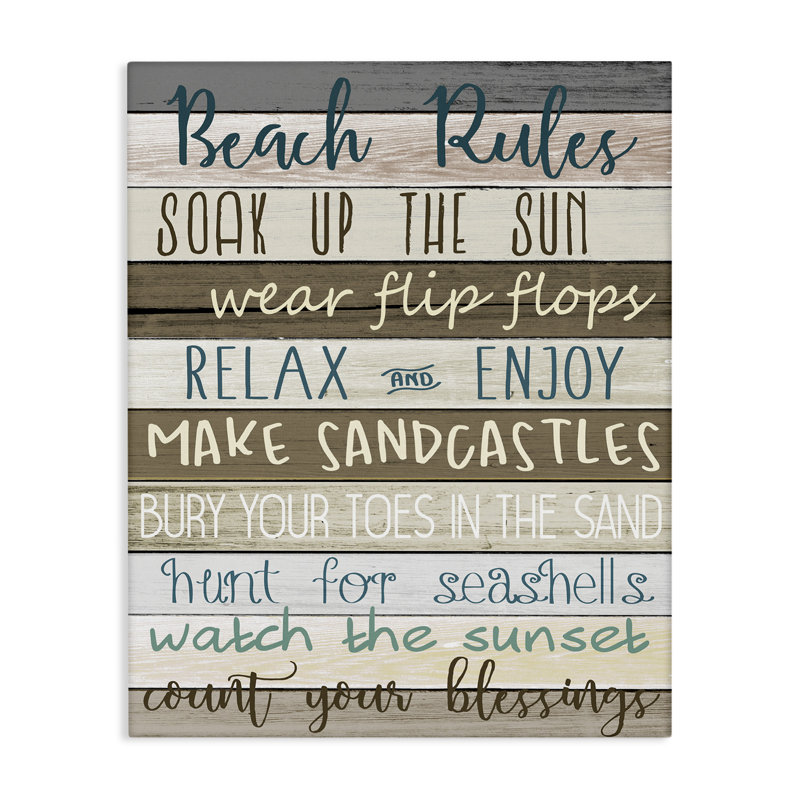 «Nautical Fun Beach Rules List Rustic Boardwalk» par Kim Allen - impression d'art textuel, H 30 po x l 24 po