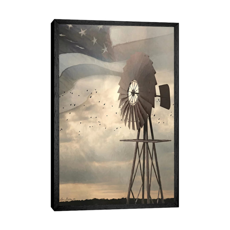 Land That I Love Windmill I by Lori Deiter - Print on Canvas, 152.5 cm H x 101.5 cm W, Black Framed