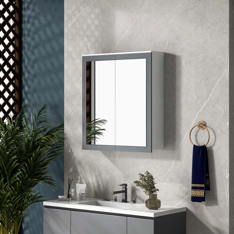 Armoire à pharmacie de salle de bain avec miroir, armoire à miroir murale de salle de bain 27 po x 30 po, armoire murale de salle de bain avec rangement, portes doubles et 2 tablettes réglables