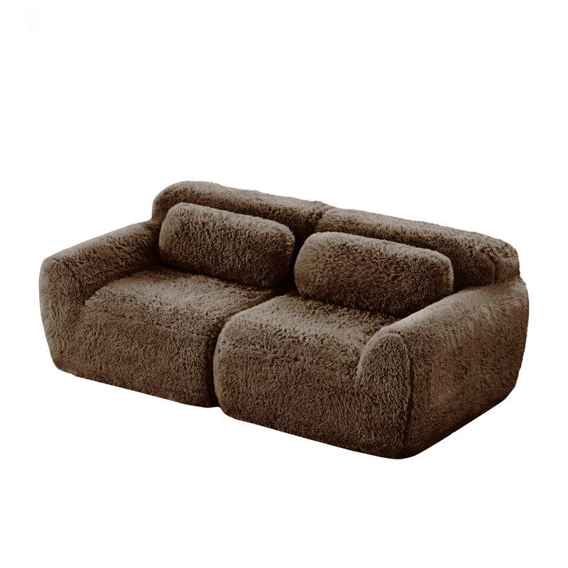Canapé modulaire à 2 places pour canapé modulaire, conception antidérapante en tissu moelleux et moelleux, éponge haute densité 32D, conception ergonomique sans assemblage, avec coussins décoratifs pour le salon, chocolat