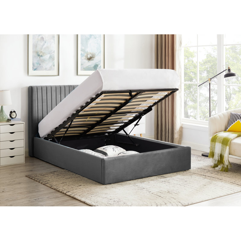 Belosic Upholstered Velvet Lift Up Storage Ottoman Bed