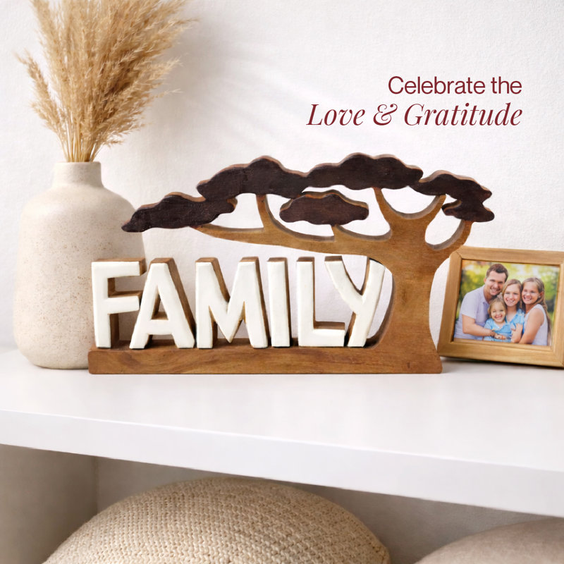 Emo Handmade Wooden FAMILY Word Sculpture – Tree of Harmony for Home Décor, Mother’s Day & Christmas Gift