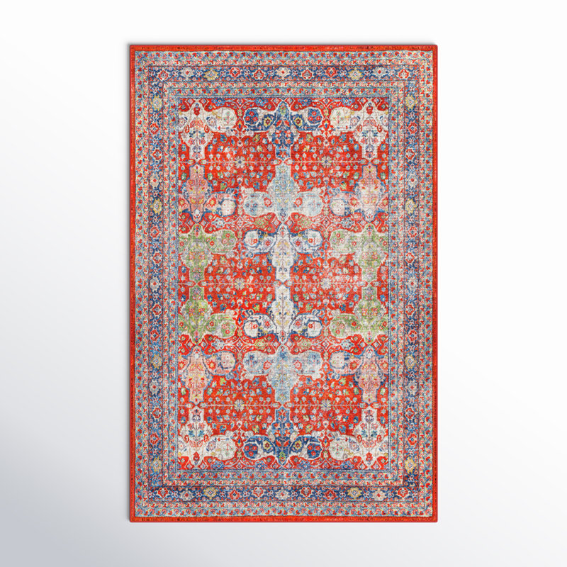 Bright Red Wool Traditional Washable Area Rug 2'7" x 4'
