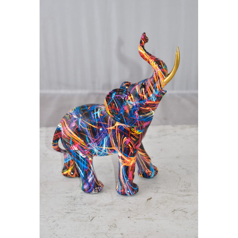 Elephant With Trunk Up Colourful Modern Resin Statue - Berdan Unique Modern Home Décor, 8"x4"x 10"H