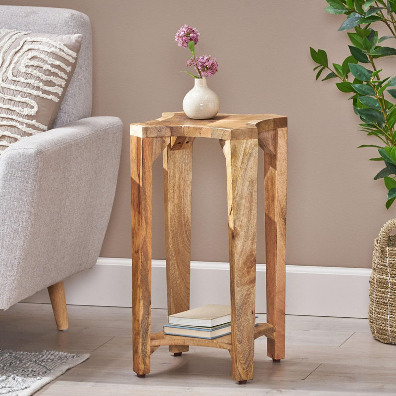 Table de bout en bois massif avec rangement, Naturel, 1