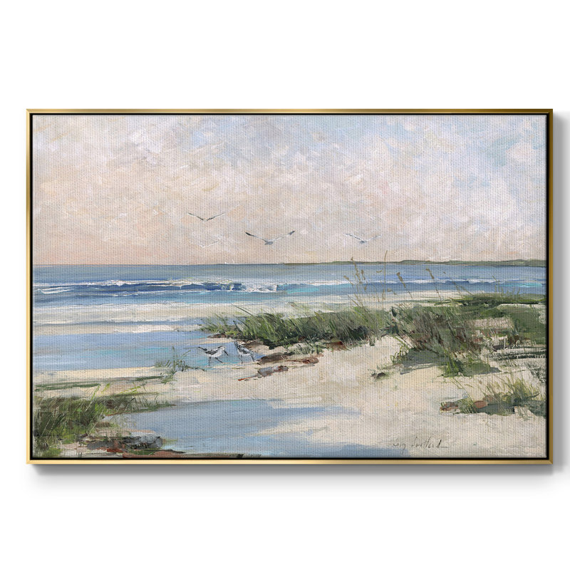 «Soft Morning Sea», reproduction sur toile avec cadre flottant, H 27 po x l 41 po x P 2 po, Or