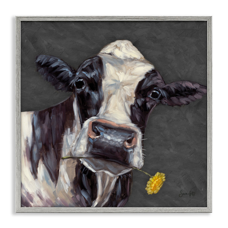 «Vache avec marguerite jaune» par Stupell Industries, Estampe numérique Farmhouse, H 17 po x l 17 po