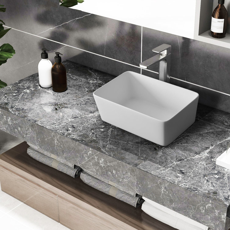 HHK HOME Amuering 5.38'' White Ceramic Rectangular Bathroom Sink