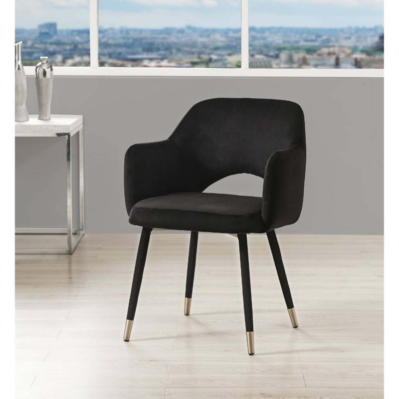 Fauteuil d'appoint Applewood, velours noir et finition dorée