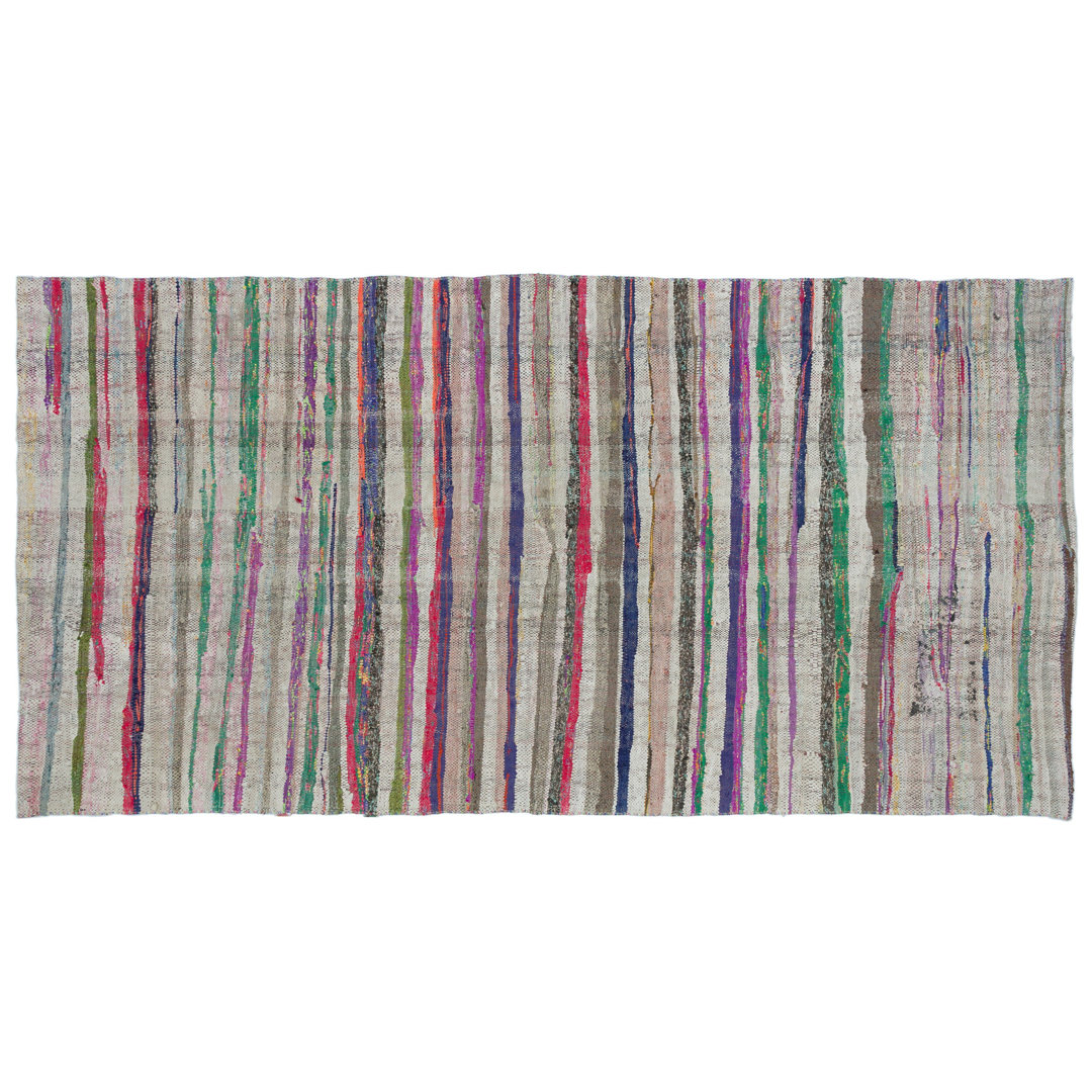 Girit Beige Striped Wool Handmade Area Rug