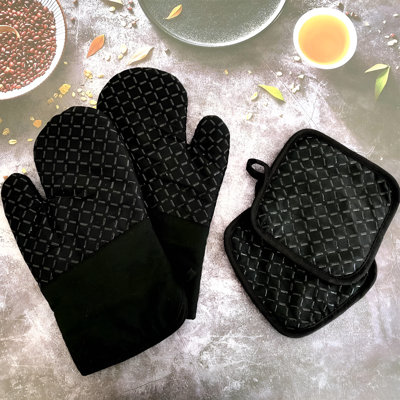 Heat Resistant Oven Mitts And Pan Rack Set – Bbq Grill Gloves With Silicone Grip, 1 Pair
