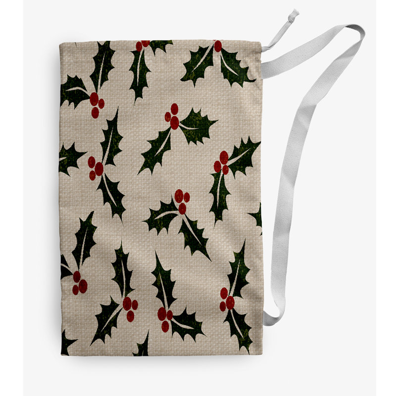Sac à linge Allover Holly Christmas, Moyen (H 36 po x l 28 po), Brun / vert