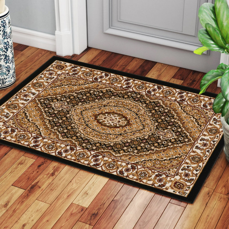 Luxury Traditional Style 24 In. X 36 Area Rug, Black And Machine-Made Medallion, 100% Polypropylene, Classic Rectangle Medallion Design, Stain