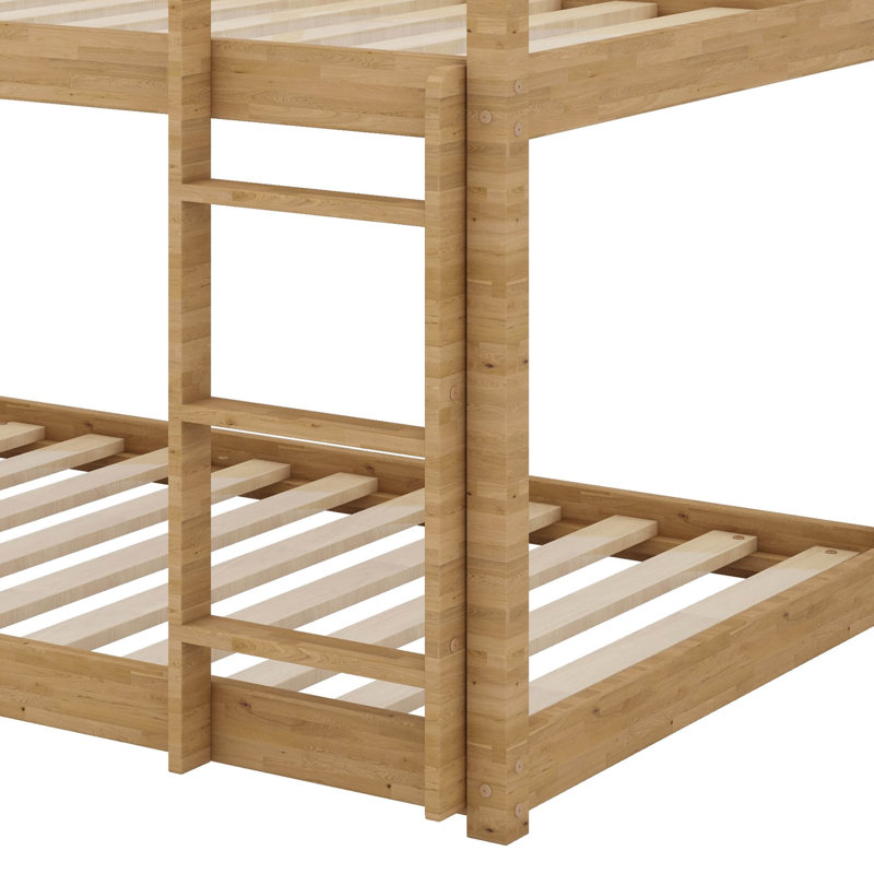 Wood Twin Over Twin Low Bunk Bed With Ladder, Natural
