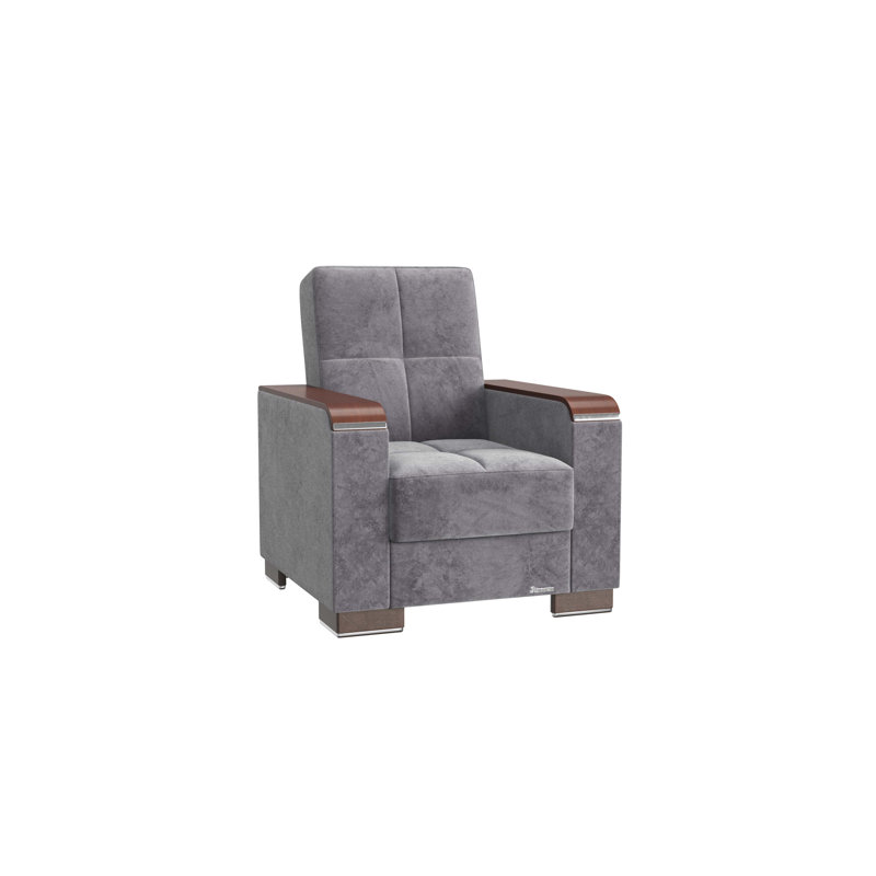 Fauteuil rembourré convertible avec garniture en bois et microfibre
