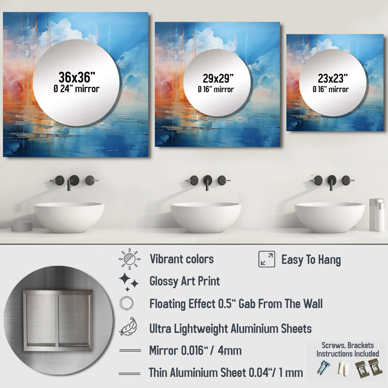 Maxum - Grand miroir mural carré pour chambre à coucher Clouds, 29 po x 29 po