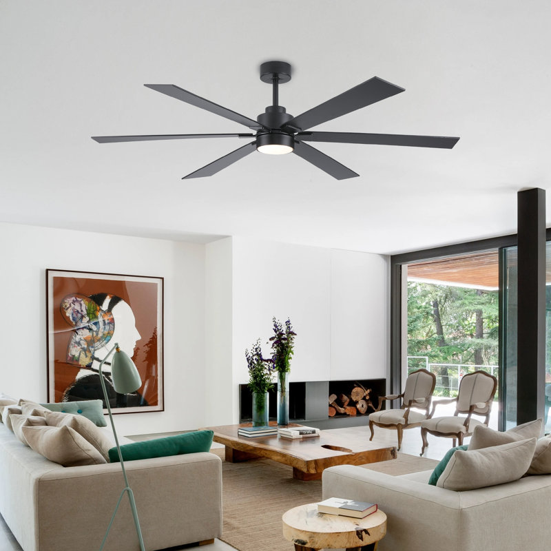 Tolmina Ceiling Fans with Lights, 66" Low Profile Indoor Ceiling Fan with Light and Remote Control, Dimmable, Noiseless, Reversible, Black Ceiling Fan for Bedroom, Indoor Use