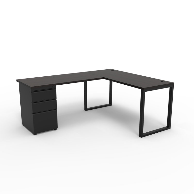 The City, bureau en L moderne pour le bureau et la maison, plateau espresso avec cadre noir, Espresso / Noir